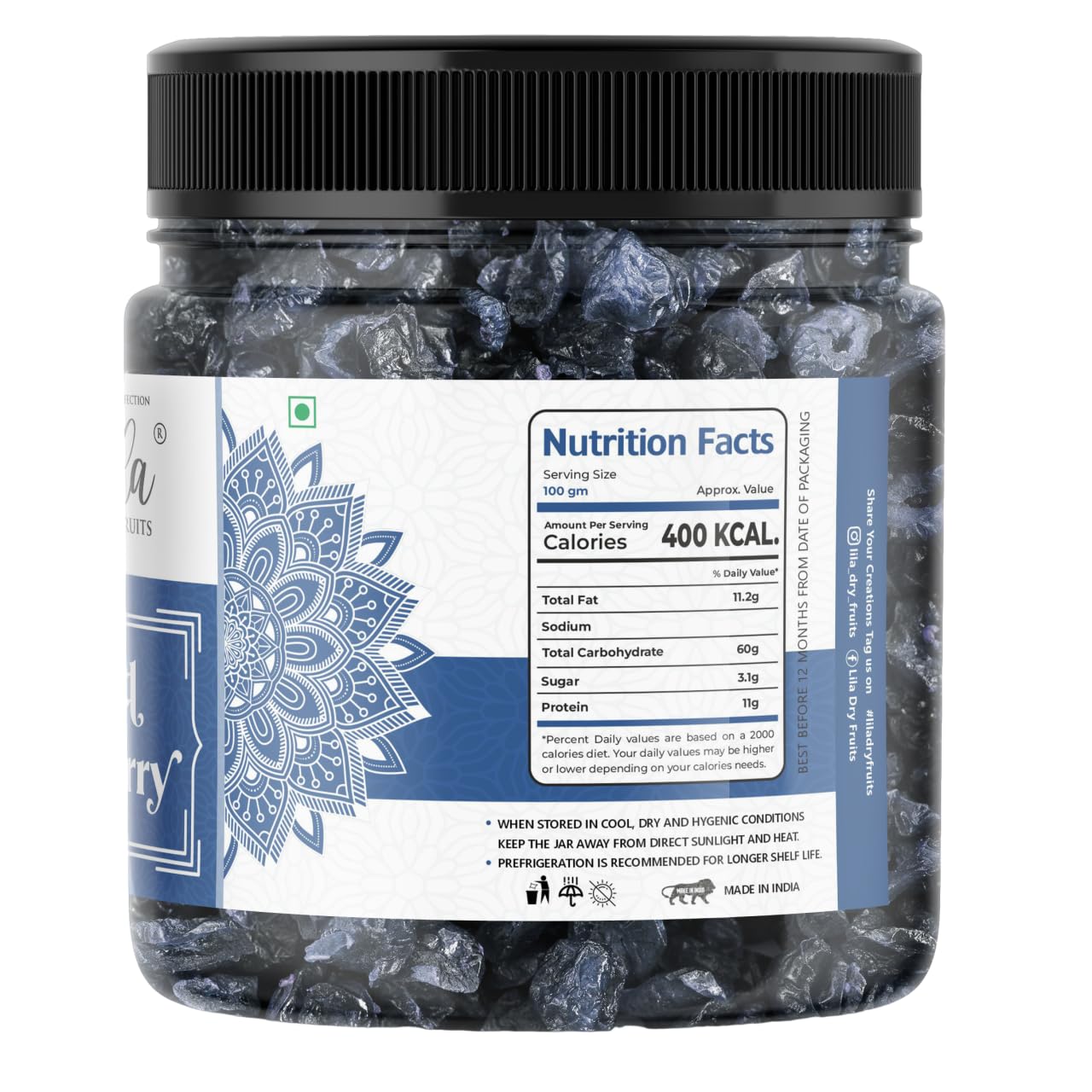 LILA DRY FRUITS Dried Blueberries 500 GMS | Naturally Sweetened Premium Californian Blueberry, Antioxidants Rich Delicious Tasty and Chewy Snack | Ideal for Snacking, Baking | Perfect for Giftings - Image 2 thumbnail