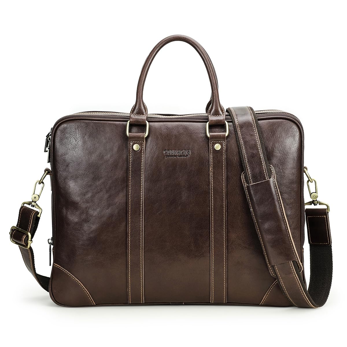 Contacts Maletín de piel auténtica para hombre de 14 pulgadas, bolso cruzado casual vintage para negocios, para hombres y mujeres, viajes, escuela, abogados