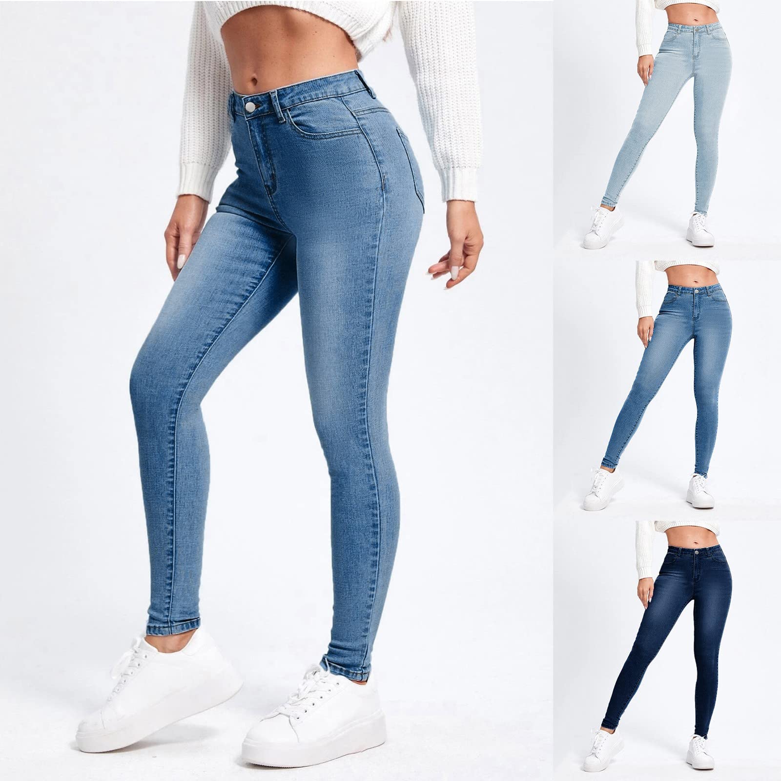 Generisch Jean stretch pour femme - Coupe ajustée - Pantalon de loisirs - Taille haute - Décontracté - Élégant - Pour femme - Confortable - Extensible - Pantalon crayon - Pantalon d'affaires - Stretch