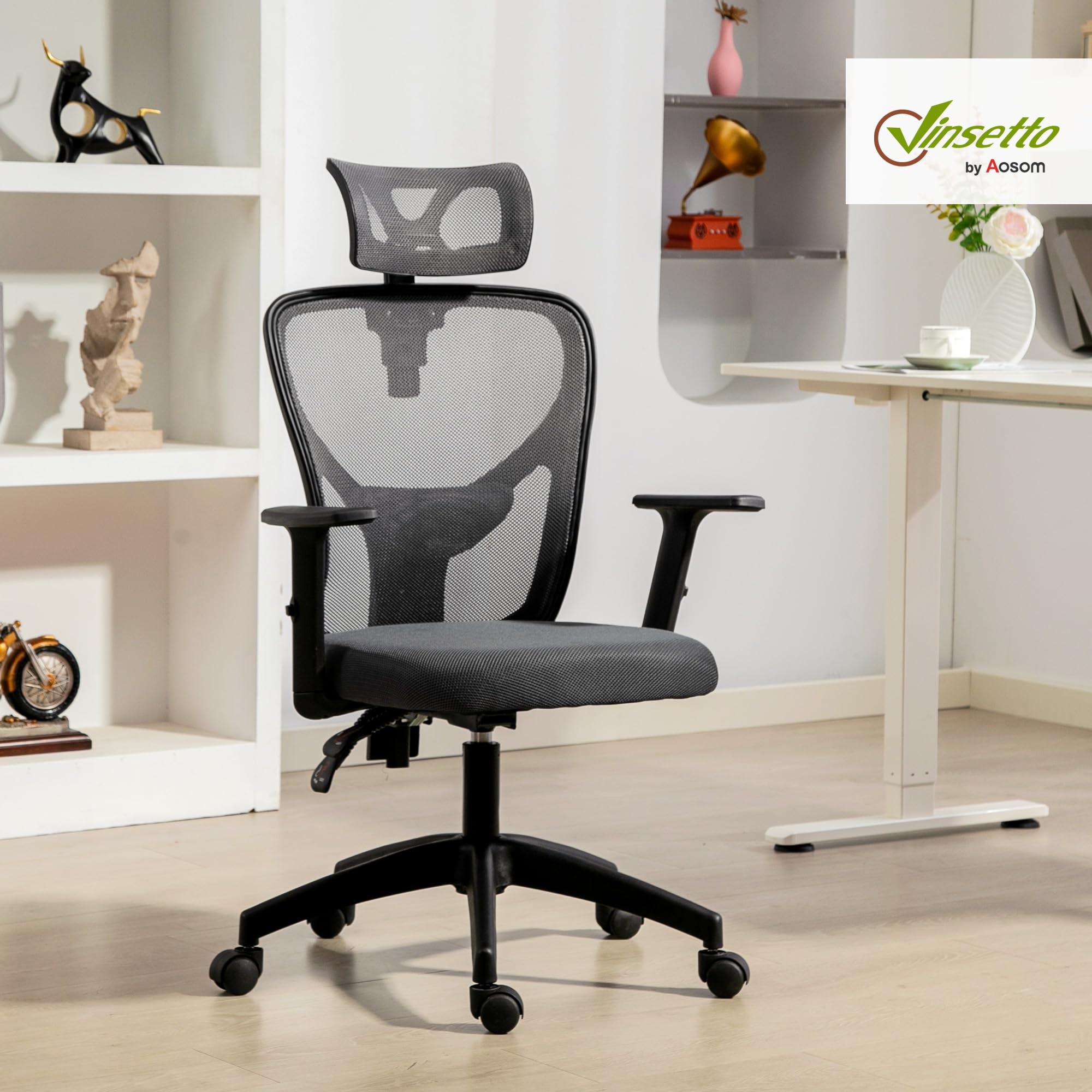 Vinsetto Sedia Ufficio Ergonomica 106-116cm Altezza Regolabile Grigio Scuro