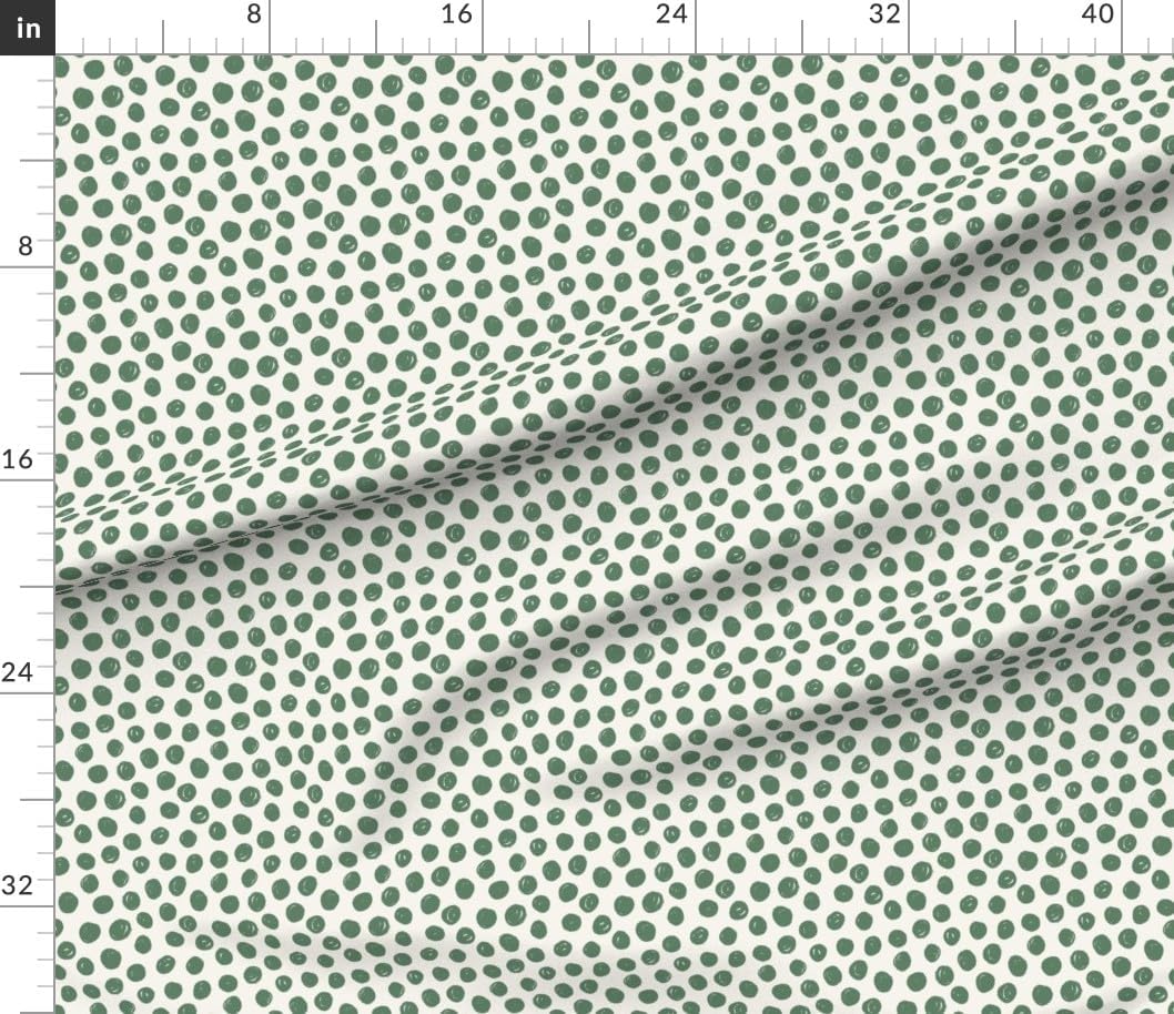 Spoonflower Fabric - Green Circles Polka Dot White Painted Dots Random Artistic Small Scale Printed on Petal Signature Cotton Fabric by The Yard - Sewing Quilting Apparel Crafts Decor