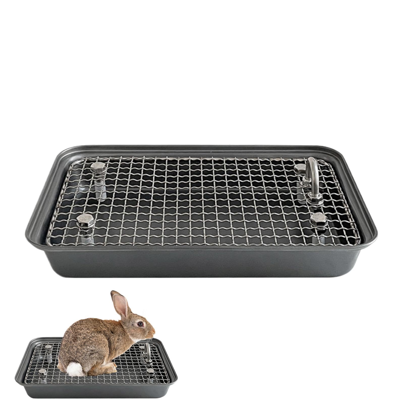 Bac à litière pour lapins en acier inoxydable avec grille amovible