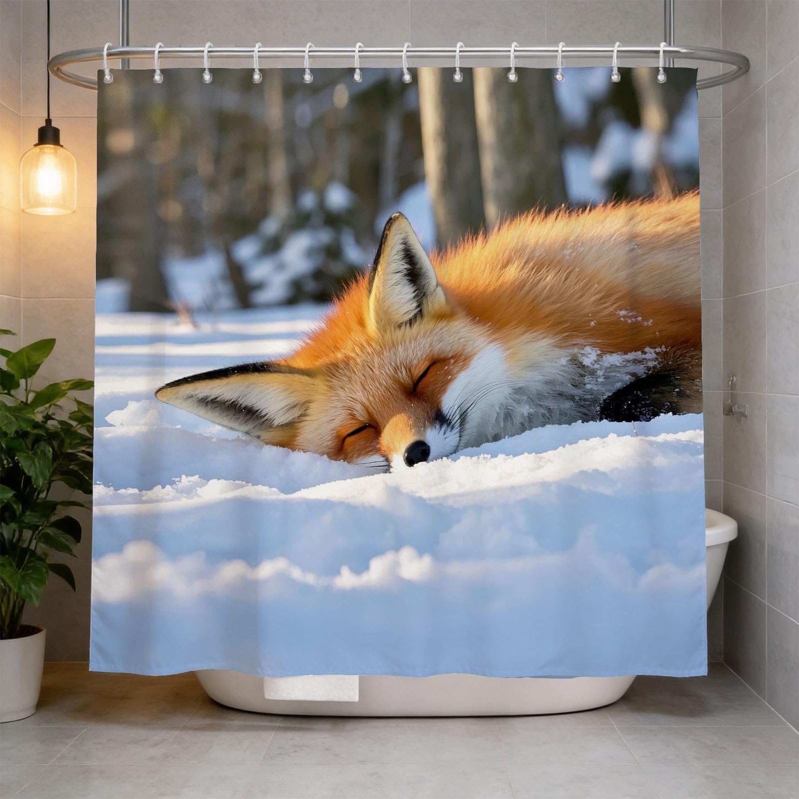 Hongduo 3D Fox Shower Curtain for Stalls Bathtubs Wildlife Animal Bathroom Decor Shower Curtain Set Polyester Fabric Waterproof 180x200cm/71X79 Inch with Hooks