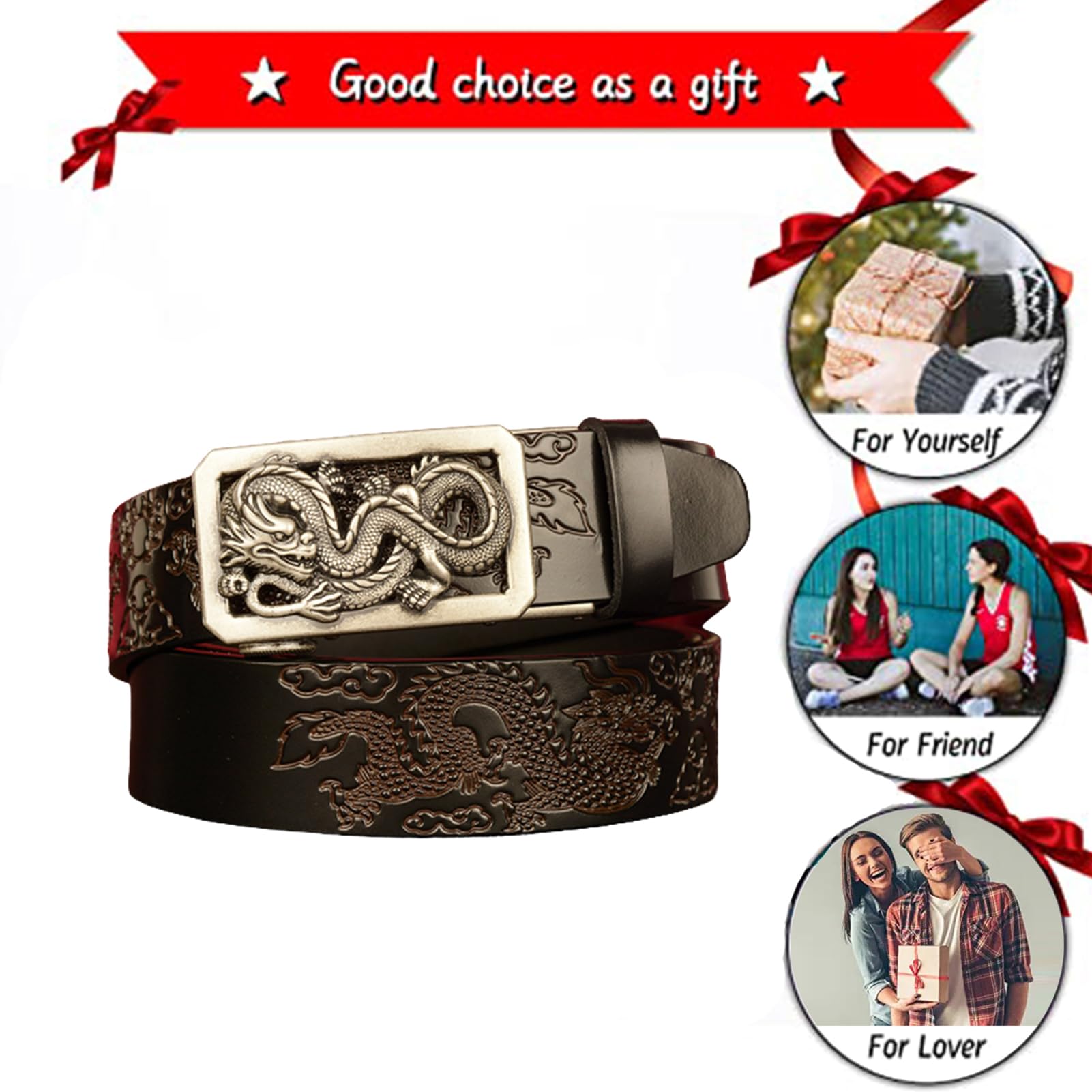 Cinturón Unisex Con Trinquete En Relieve, Diseño De Dragón Plateado Y Hebilla Deslizante Automática Ajustable