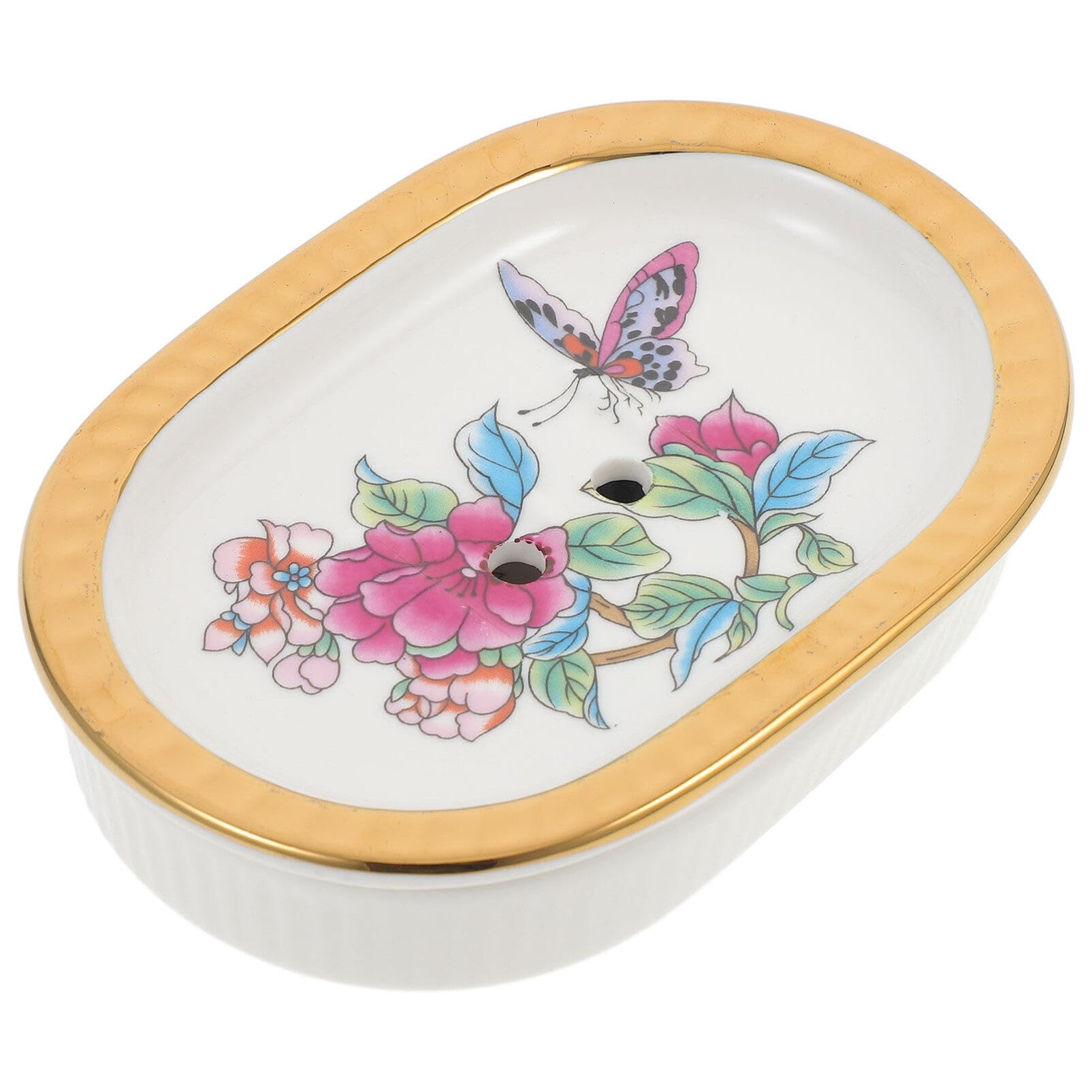 Jabonera de Cerámica Impresa de Doble Capa Drenaje | Baño y Lavabo, Estilo Sencillo, Diseño de Dos Niveles, Acabado Decorativo