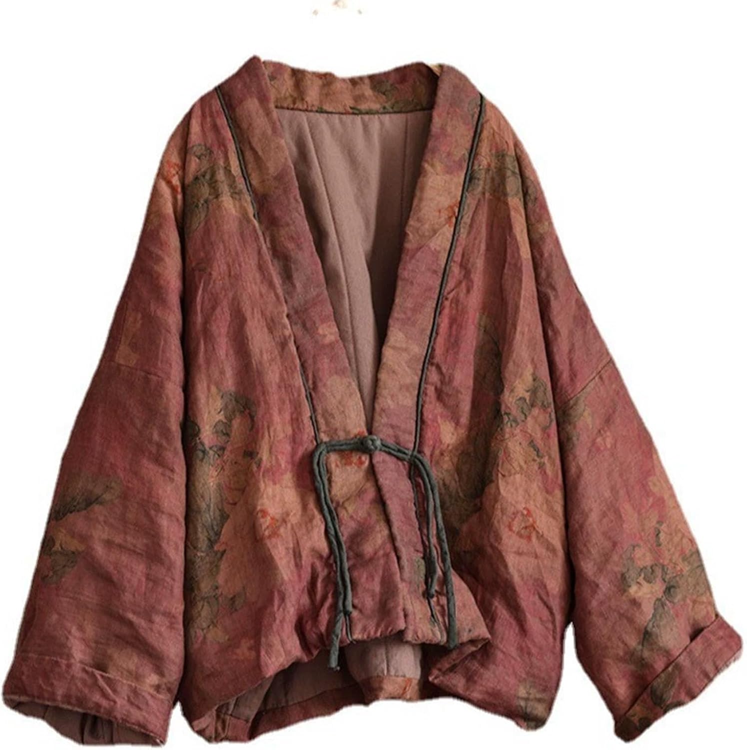 Women's Short Quilted Jacket Open Front V-Neck Vintage Print Casual Lightweight Outwear for Spring and Fall - Image 7