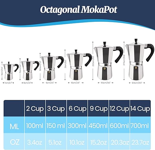 Miniatura 2 de 2 tazas Moka Pot Aluminio 3.4 fl oz Cafetera Italiana Estufa Cafetera Espresso Cafeteras Mocha Pot Percolator Greca Cafetera para Estufa de Cerámica
