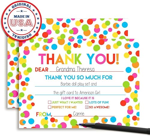 Miniatura 3 de AmandaCreation - Notas de agradecimiento de cumpleaños de arcoíris con lunares para niños, 10 tarjetas de relleno en blanco de 4 x 5.5 pulgadas con