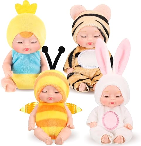 Miniatura 1 de Hanaive Juego de 4 muñecas de bebé recién nacidas de 4 pulgadas realistas y realistas ropa de animales para niñas niños pequeños y niños a partir de