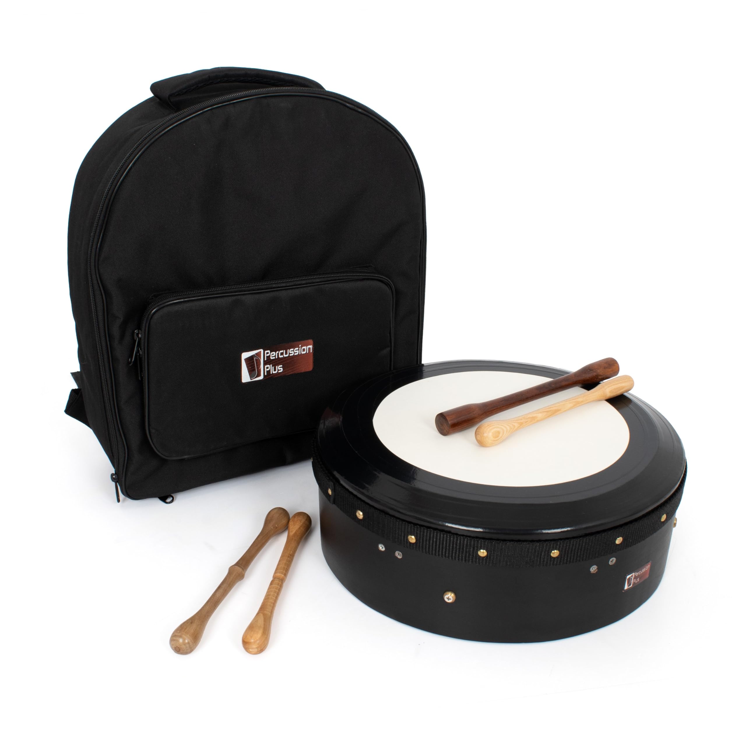 Percussion Plus Bodhran noir accordable à la main avec étui et bennes - 35,6 cm