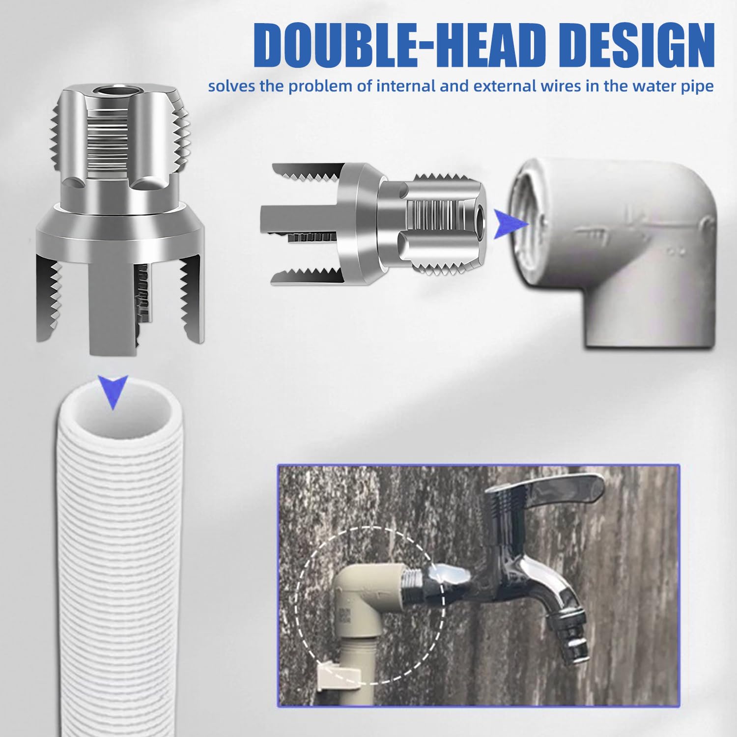 Koiernr PVC Pipe?Threader, Water Pipe Threader Tool, 1/2 and 3/4 inch, Internal and External Threading Pipe Threading Tool (1/2in+3/4in)