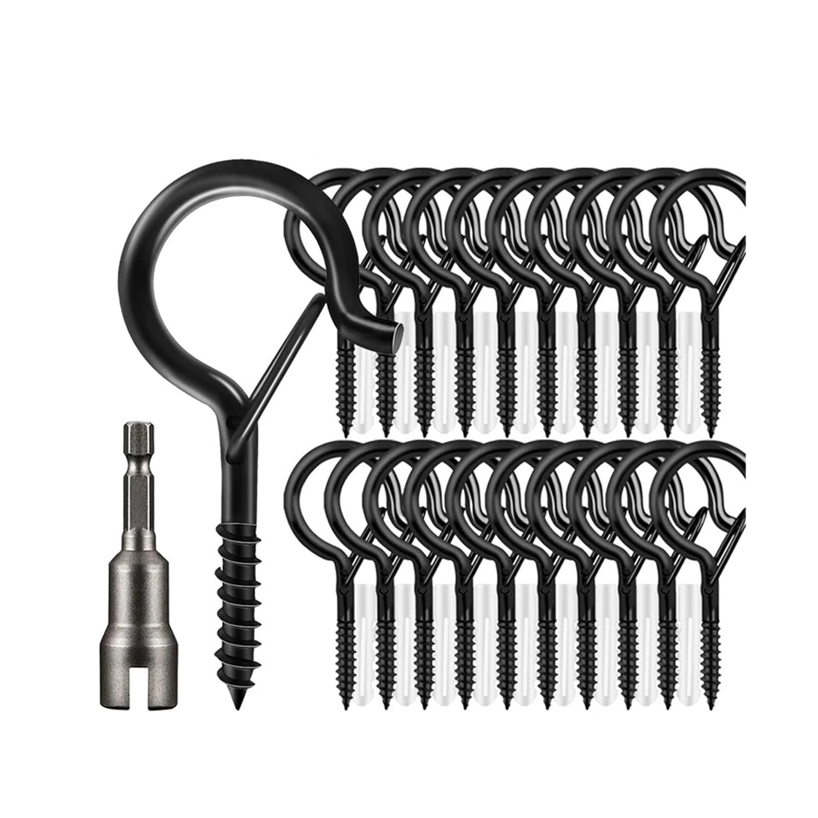 Baynopurin 30 Set(With Tools) Outdoor Light Hook 30/1X Windproof Q-Hanger Hook Heavy Duty Screw-In Hooks With Safety Buckle Outdoor String Light Wall Ceiling Spiral Hanging(30 Set(With Tools))