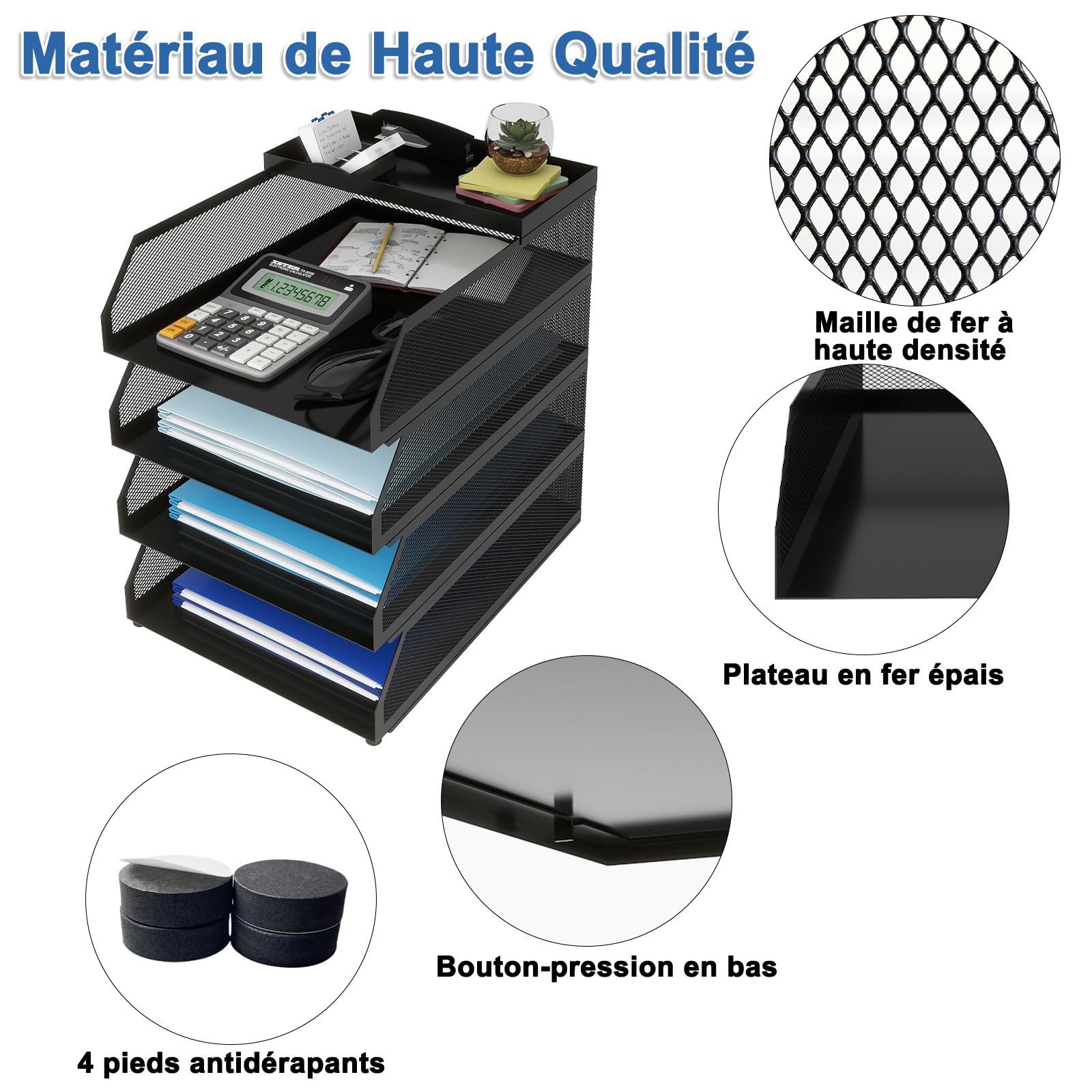 PUNCIA Corbeilles à Courrier en Maille Métallique 4 Niveaux Organiseur Bureau Noir