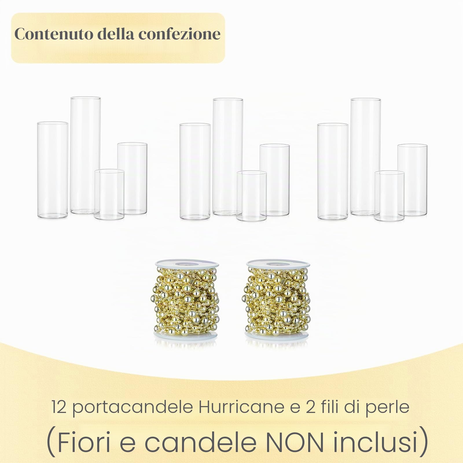Hewory - Set di 12 vasetti in vetro con perle d'acqua, per candele, candele galleggianti, cilindri in vetro per Natale, decorazione da tavolo, per esterni, matrimoni