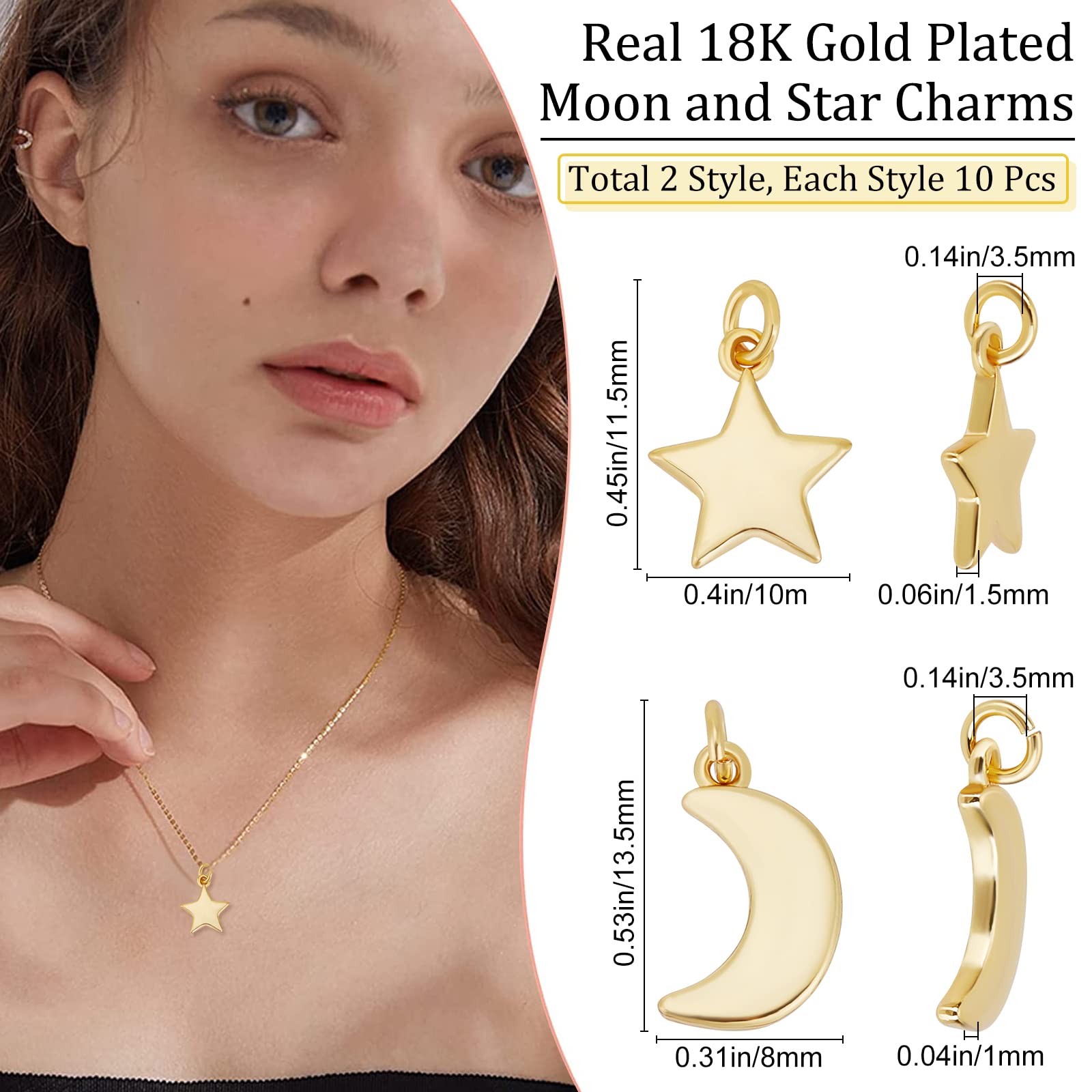 Beebeecraft 20Pcs 2 ciondoli A Forma di Stella e Luna In Oro 18K Placcato A Mezzaluna Pendenti con Anello di Salto per Gioielli Fai Da Te Collana Braccialetto