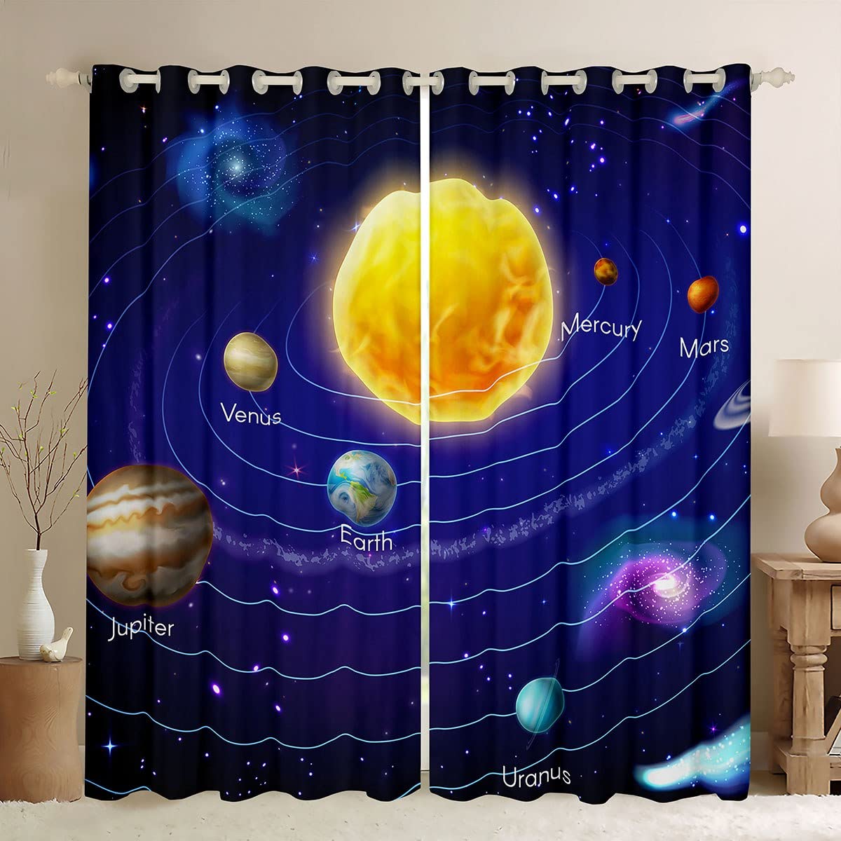 richhome Outer Space Curtains,Universe Nebula Window Curtains For Boys Girls Teens,Galaxy Window Treatment Home Decor,Solar System Starry Darkening Drapes For Living Room Bedroom,66Wx72L