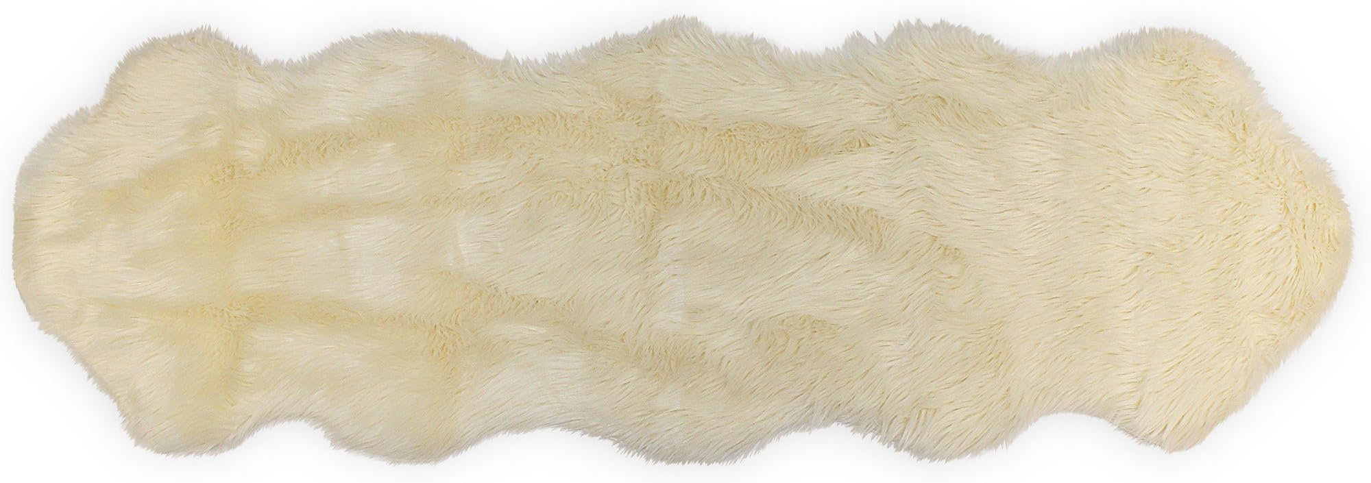 Nouvelle Legende Faux Fur Sheepskin Rug Duo, Soft, Plush, Premium High-Pile Accent Rug for Bedrooms, Hallways & Living Spaces, Warm & Cozy, Decorative, Faux Leather Backing, 23" x 73", Ivory White