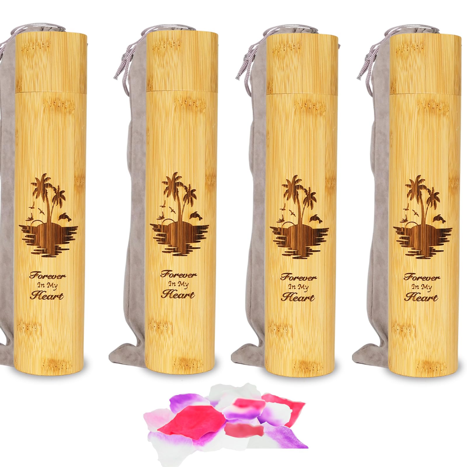 Set of 4 Small Bamboo Scattering Urn Tube for Human Ashes, ECO Friendly Bamboo Spreading Cremation Tube Urn for Human Pet Ashes(Ocean Sunset)