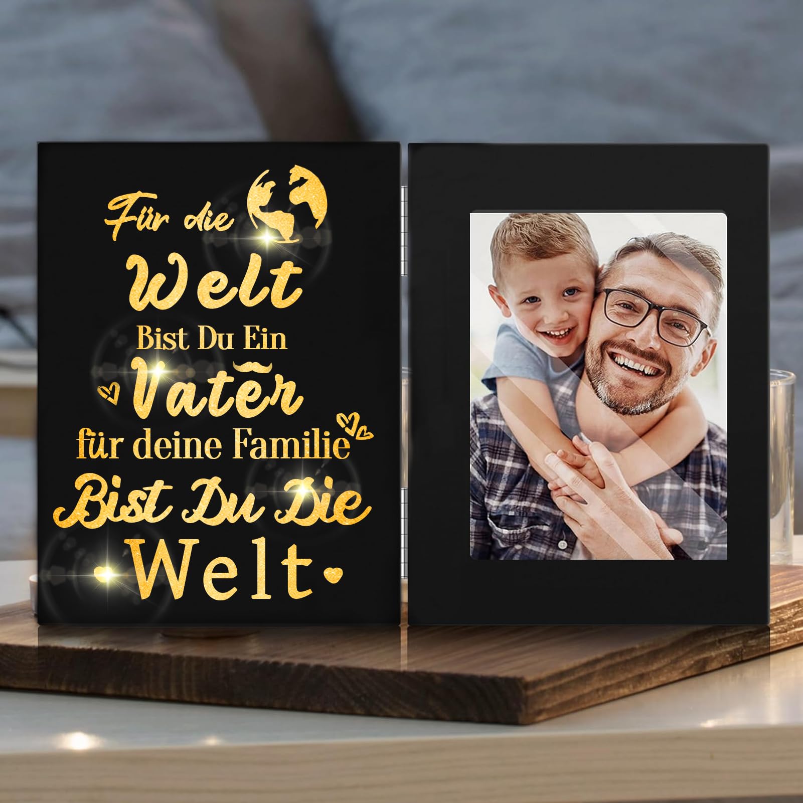 ZJZG Vatertagsgeschenk für Papa - Personalisierter LED Bilderrahmen mit Bild von Kind, Perfekte Geschenkidee für Vatertag Geburtstag Weihnachten von Tochter & Sohn