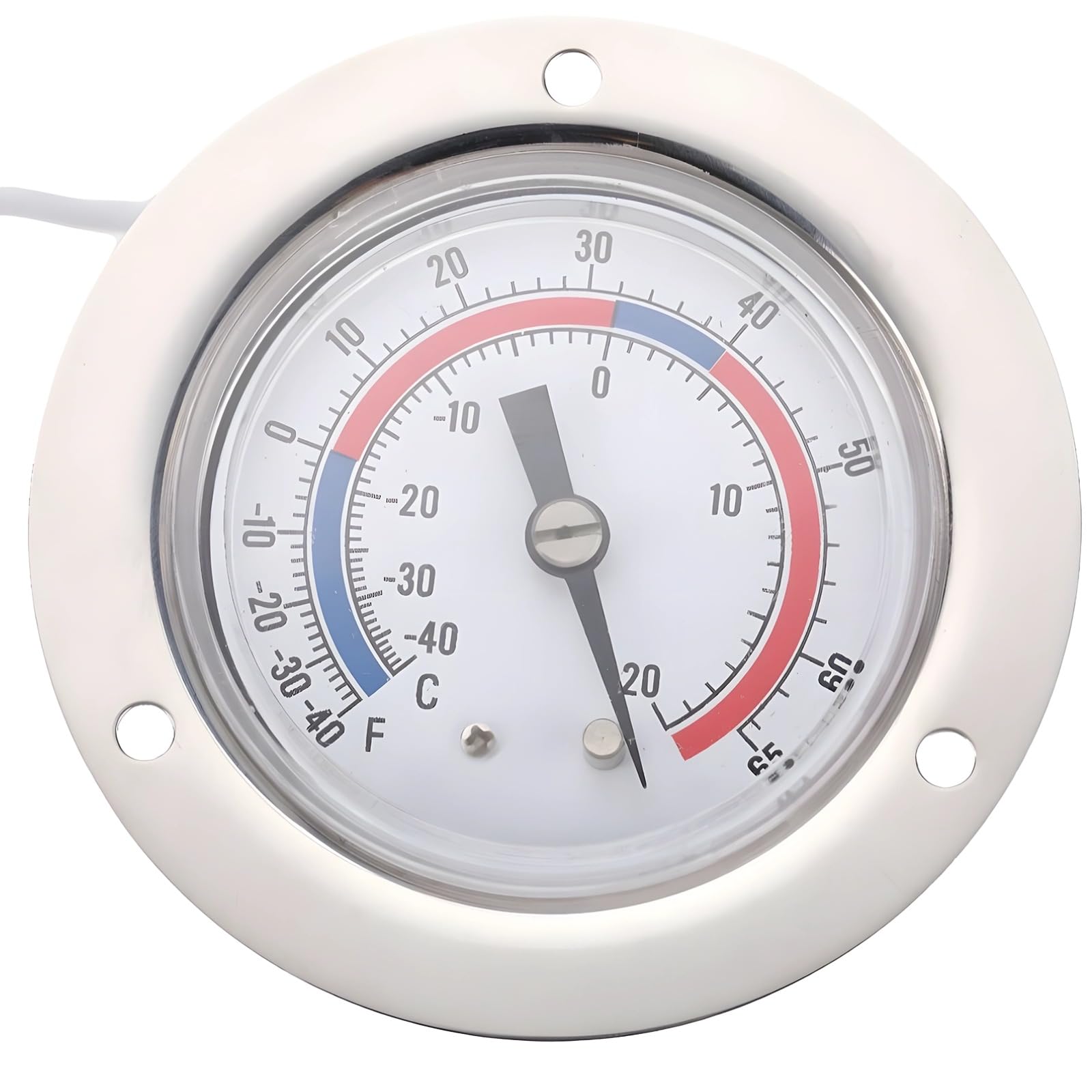 Indicador de temperatura con montaje en brida frontal, escala dual de -40 a 60 °C y -40 a 140 °F, montaje en panel de acero inoxidable, termómetro preciso, esfera fácil de leer