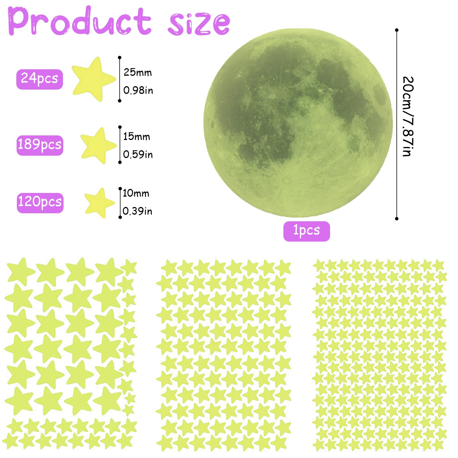 334 Piezas Estrella Luminoso Pegatinas, Absorción luz Estrellas Fluorescentes para Techo, Punto Estrella Luna Pegatinas Fluorescentes para Decoración Dormitorio Niñas, Niños