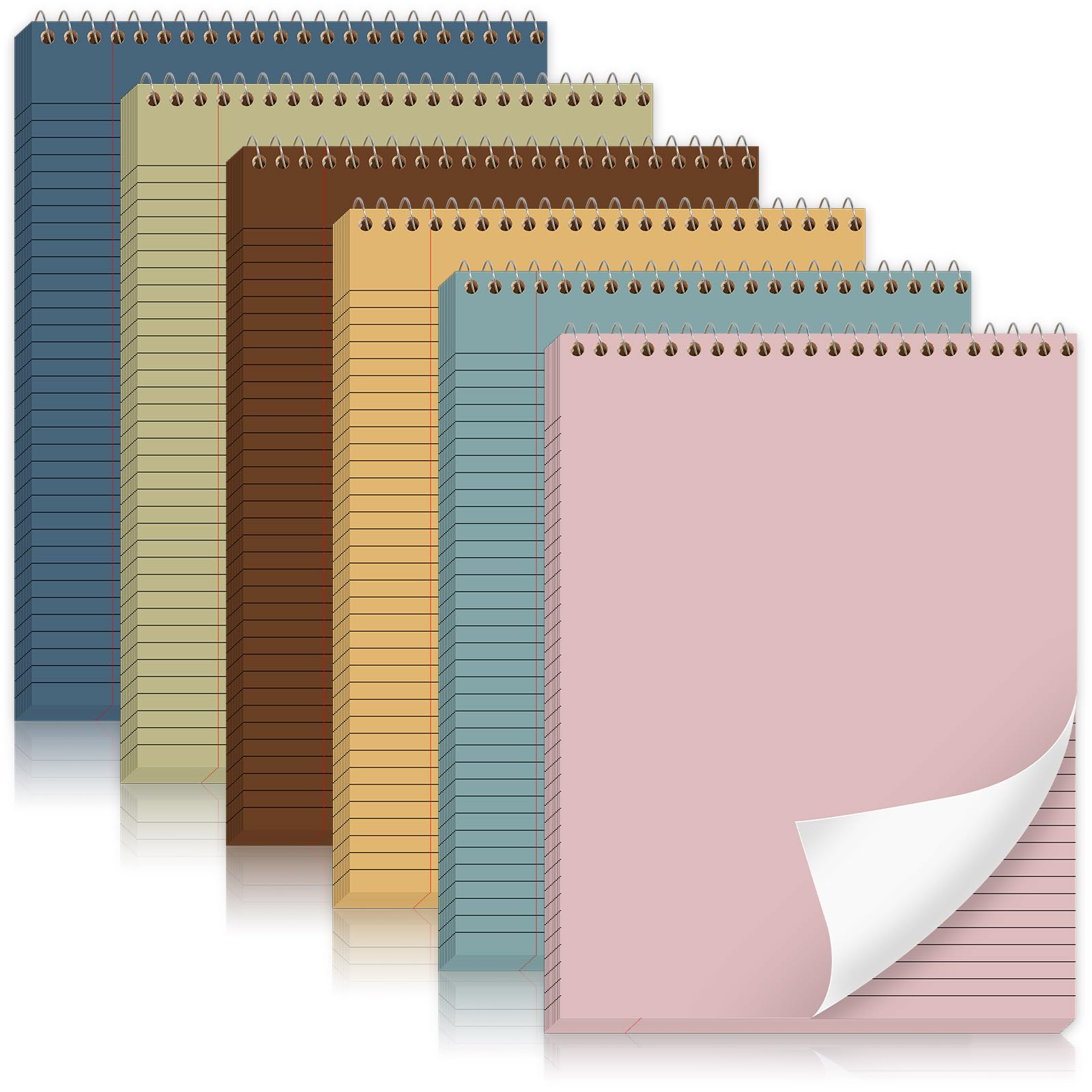 gisgfim 6 Pcs Boho Top Bound Spiral Notebooks 8-1/2" x 11" College Ruled Aesthetic Legal Pad Steno Pads Paper Notebook Wirebound Notepad for Writing School Office Business Supplies