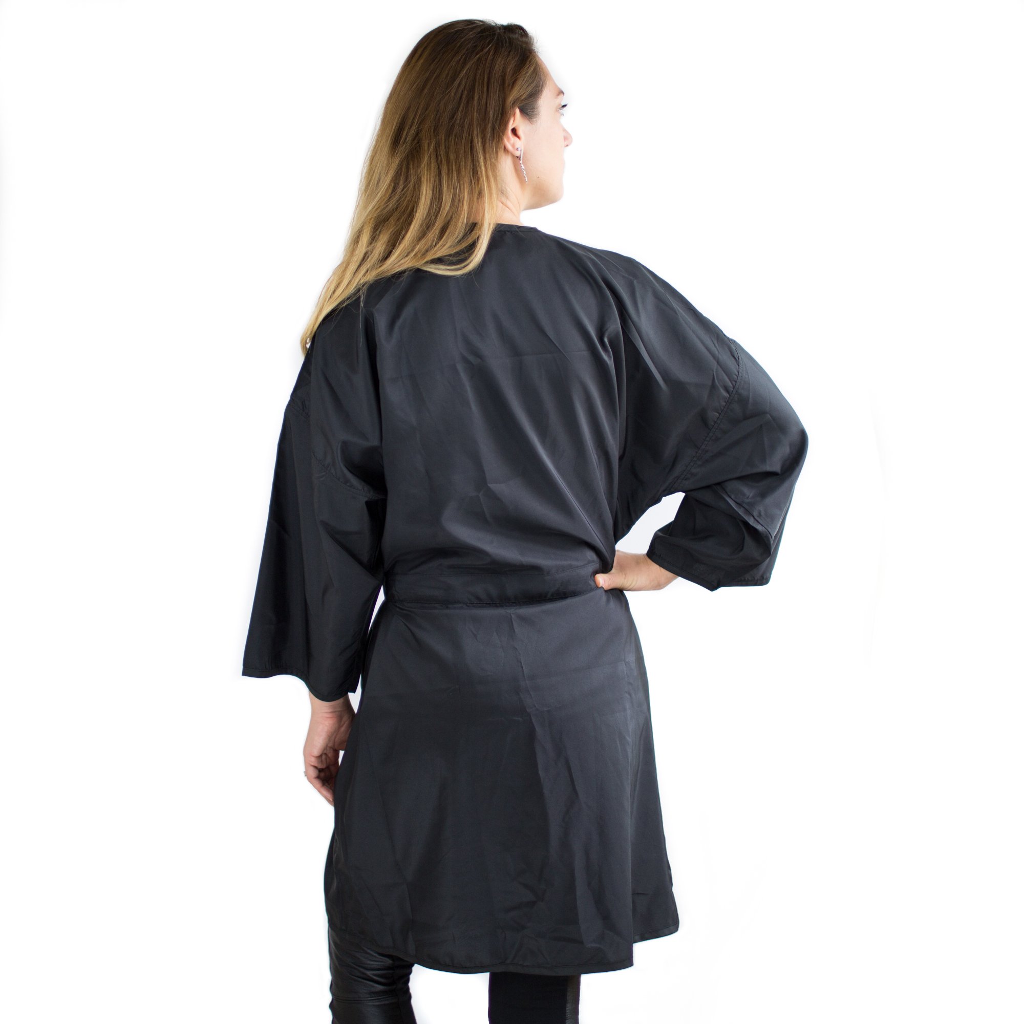 Bata de peluquería con bolsillo - Vestido negro envolvente para cliente - Bata de corte - Vestido de cliente salón - Batas de vestir para cliente de salón - Vestido de estilista - Vestido de spa - 4