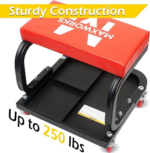Miniatura 2 de MaxWorks 50875 Mechanics - Asiento de rodillo, capacidad de 250 libras, taburete de taller acolchado con bandeja de herramientas de almacenamiento