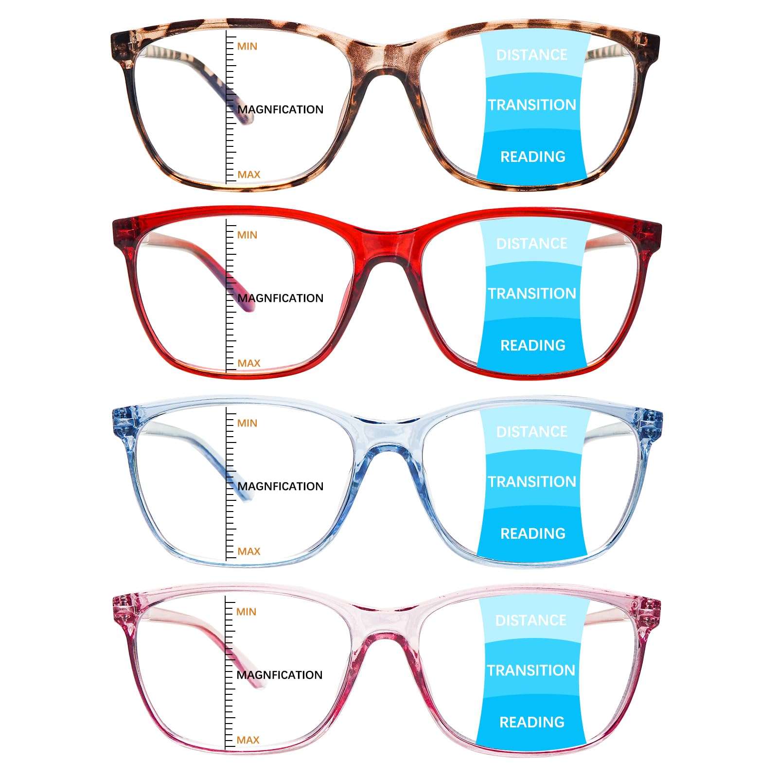 Ronecool Progressive Multifocus Reading Glasses for Women Blue Light Blocking Glasses with Spring Hinge