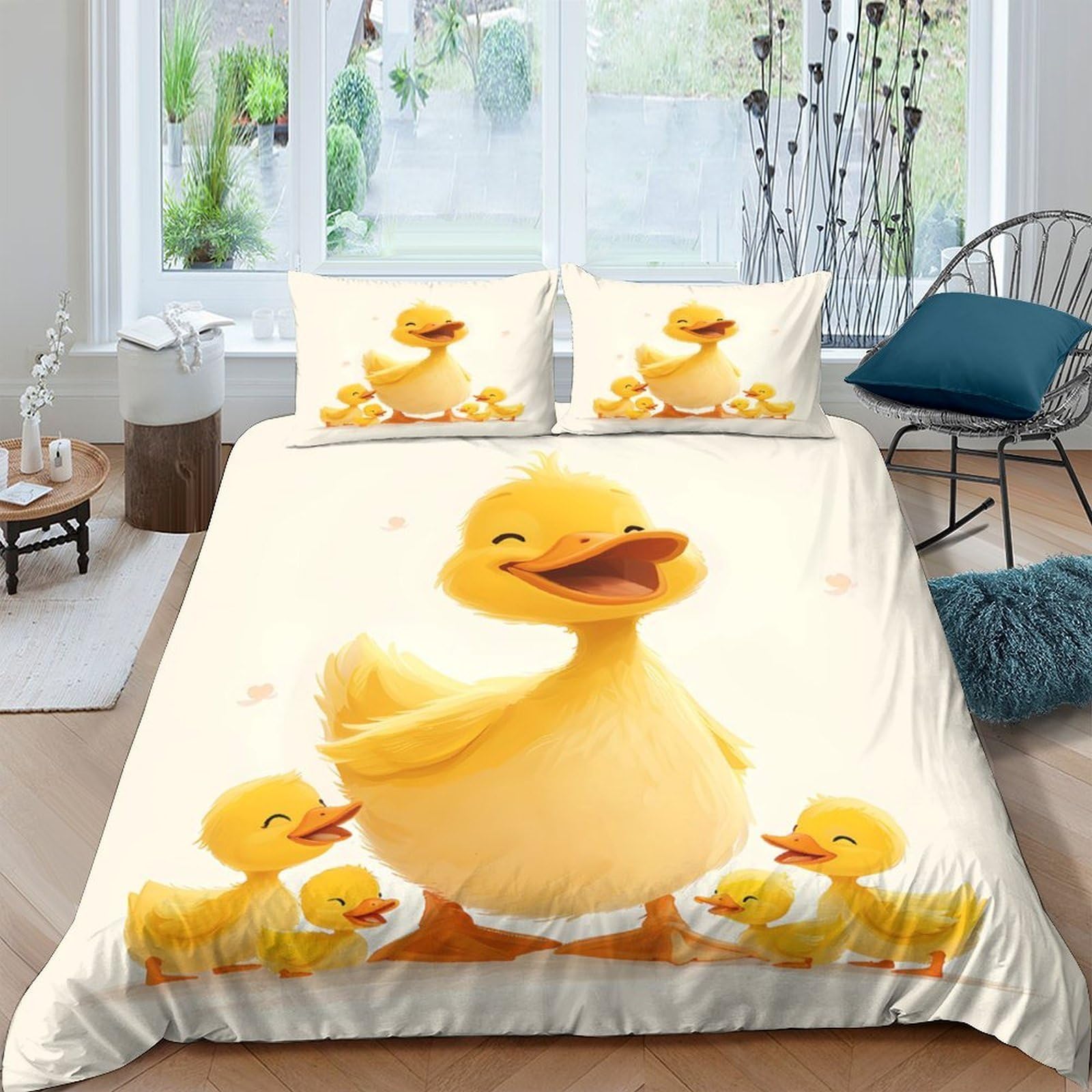 Ctjqhvkz Style-9 3D Printed Duck Family Fitted Sheet Microfiber Soft Anti-Slip Yellow Bed Sheet For Bedroom Dorm Decor Mattress Protection Single（135X200cm）