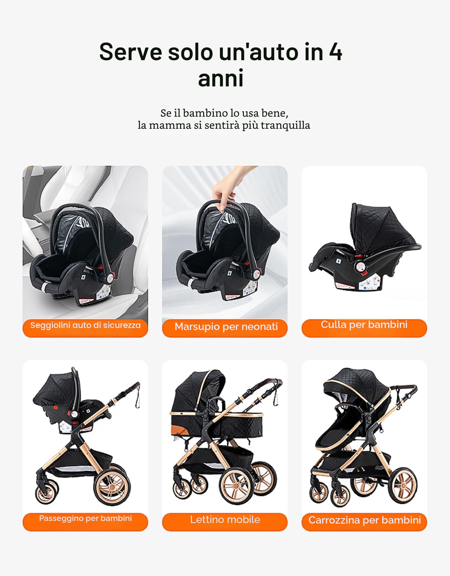 GLOKID Passeggino 3 pezzi, passeggino, passeggino 3 in 1, passeggino pieghevole, pneumatici in gomma, con accessori, Gondola, Adaptateurs, 25 kg，Rosa
