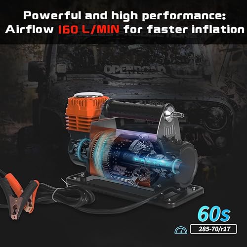 Miniatura 4 de OPENROAD Compresor de aire portátil de 12 V, resistente, inflador de neumáticos de camión de 5.65 CFM, kit de compresor de aire todoterreno para