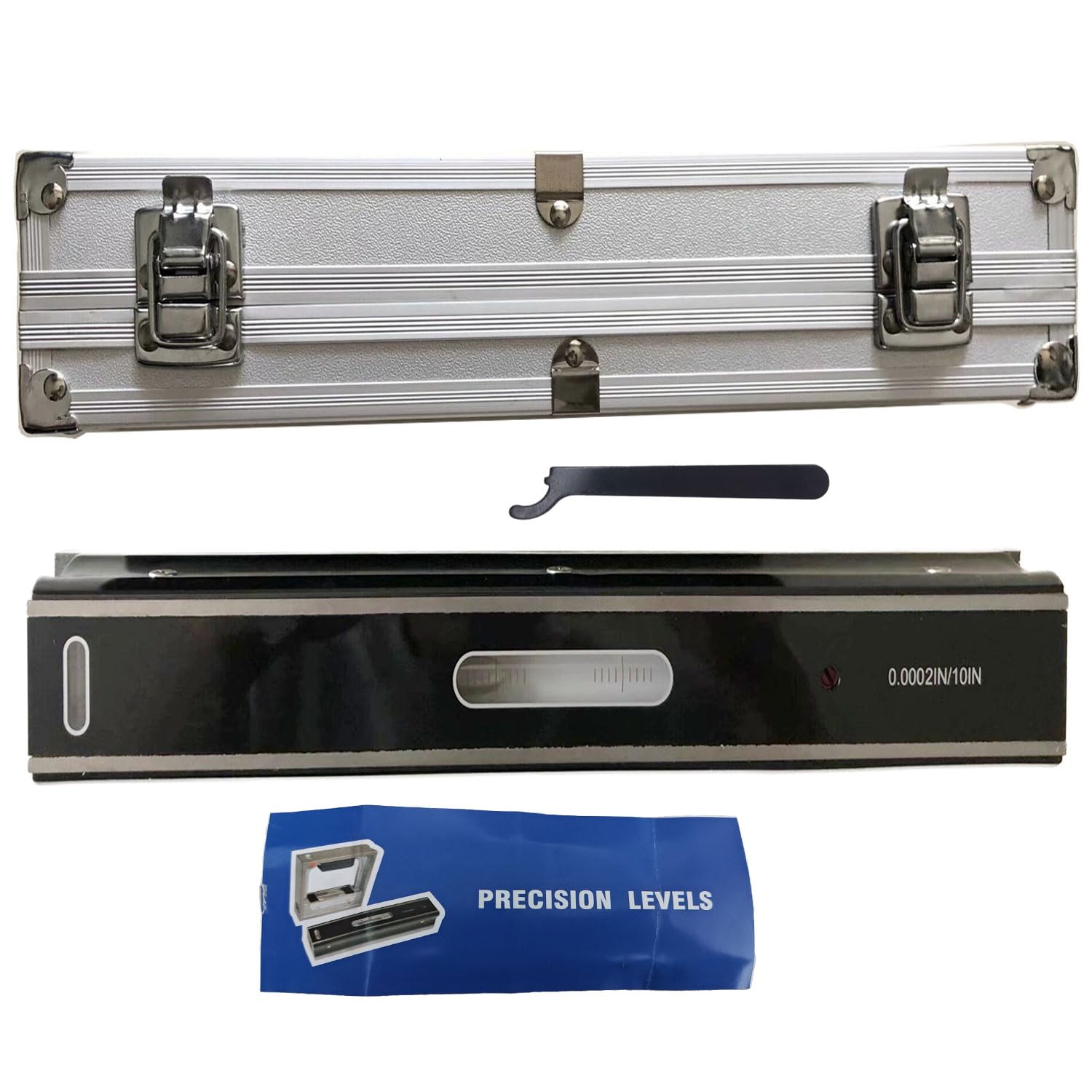Nivel de precisión maestro de 12 pulgadas con caja de metal, manual de instrucciones (idioma español no garantizado), nivel de tira de precisión de 0.000 pulgadas/10 pulgadas para comprobar el