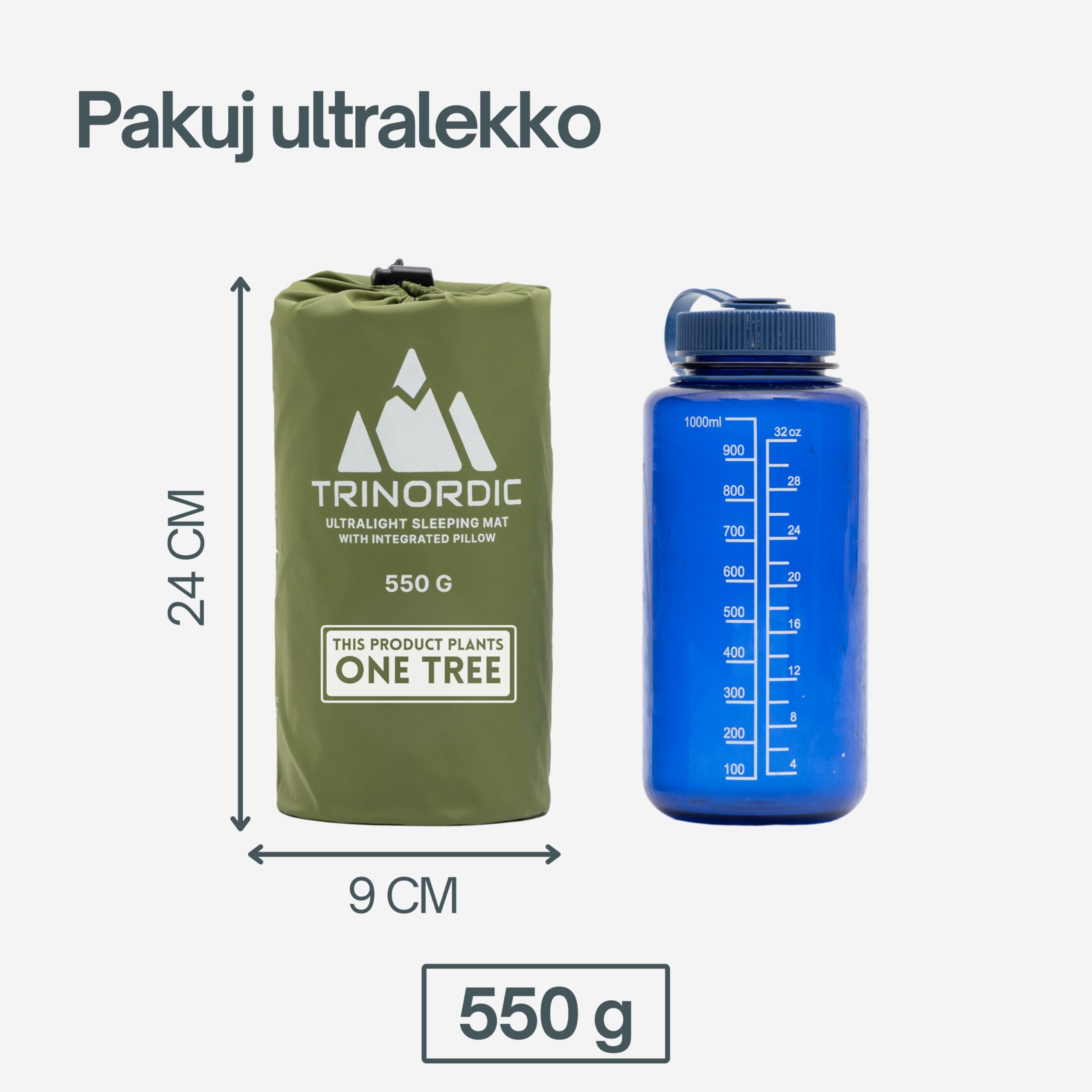 TRINORDIC Ultralekki Materac Kempingowy z Poduszką - Pojedynczy Materac Powietrzny, Wytrzymały Sprzęt Kempingowy - Zielony Lasowy