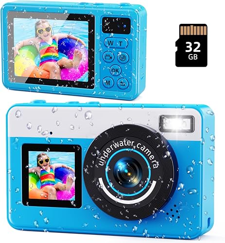 Maxmango D70 Cámara Acuatica 4K Impermeable - 10FT Cámara de Fotos Doble Pantalla para Selfies - Enfoque Automático, Zoom 18X - Ideal para Buceo, Esnórquel y Natación - Incluye Tarjeta de 32