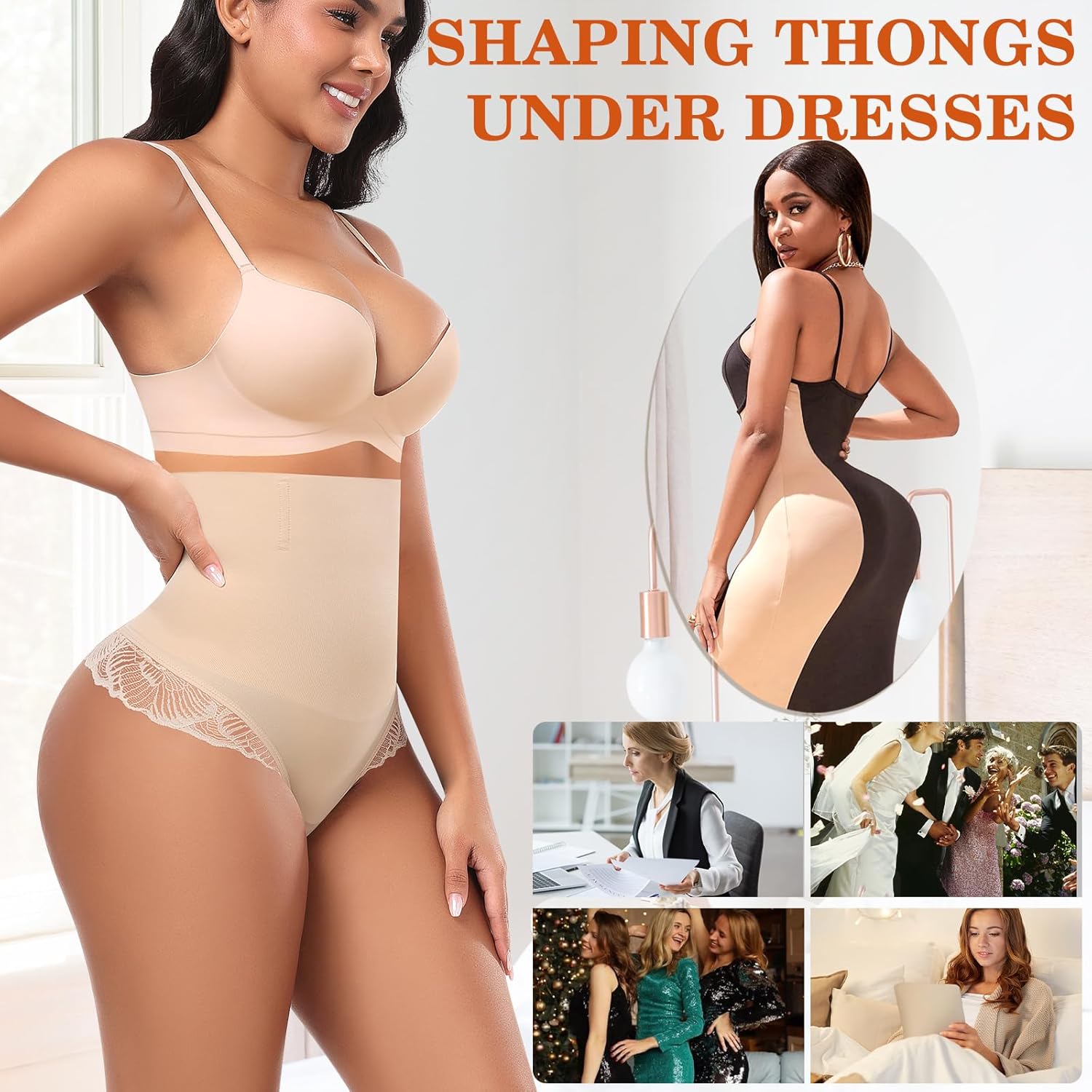 Werena Tummy Control Thong Shapewear for Women Seamless Shaping Underwear High Waist Body Shaper Panties Panty Girdle