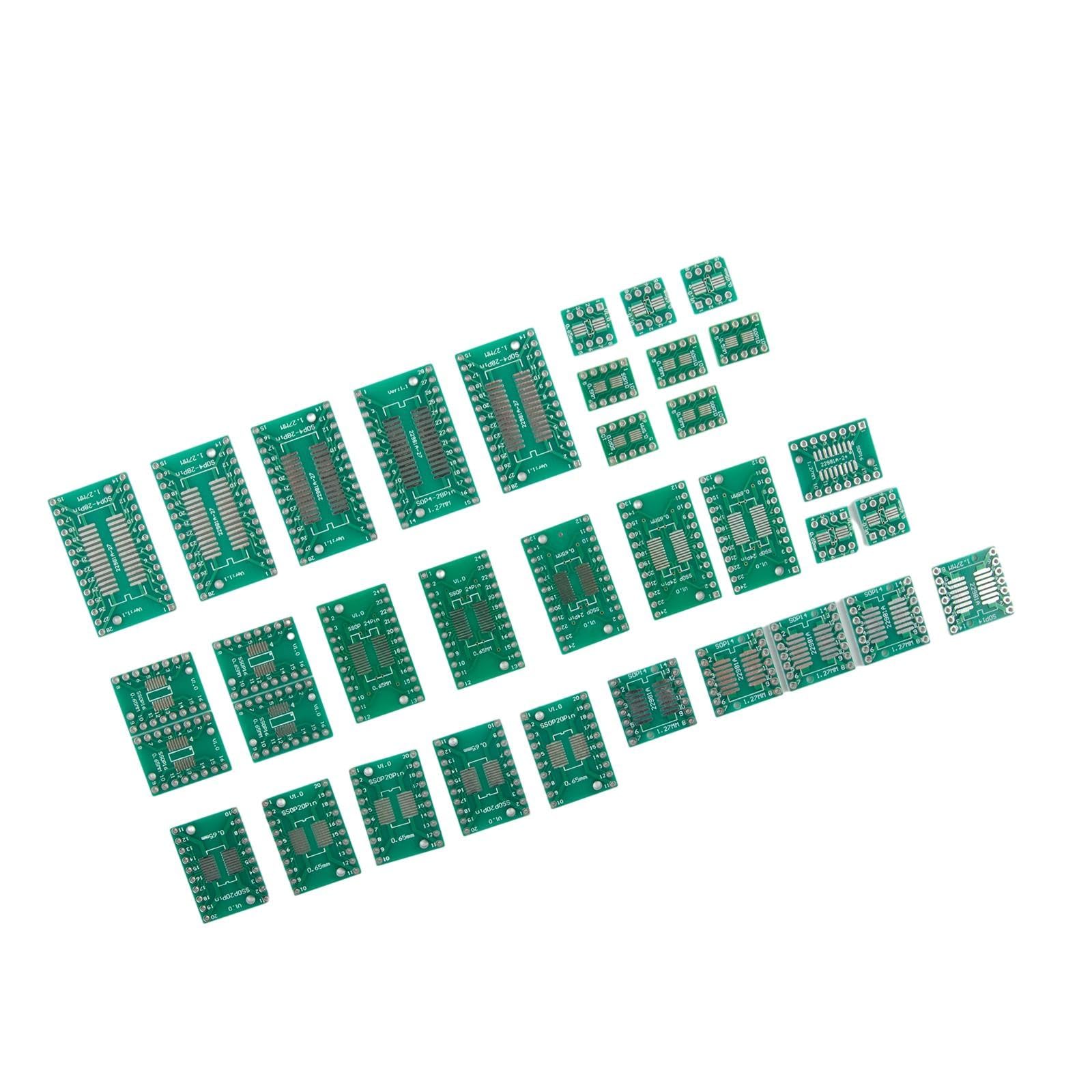 Kit adattatore PCB da 35 pezzi, per scheda convertitore da SMD a DIP per SOP MSOP SSOP TSSOP SOT23 8-28 pin, assortimento di test verdi