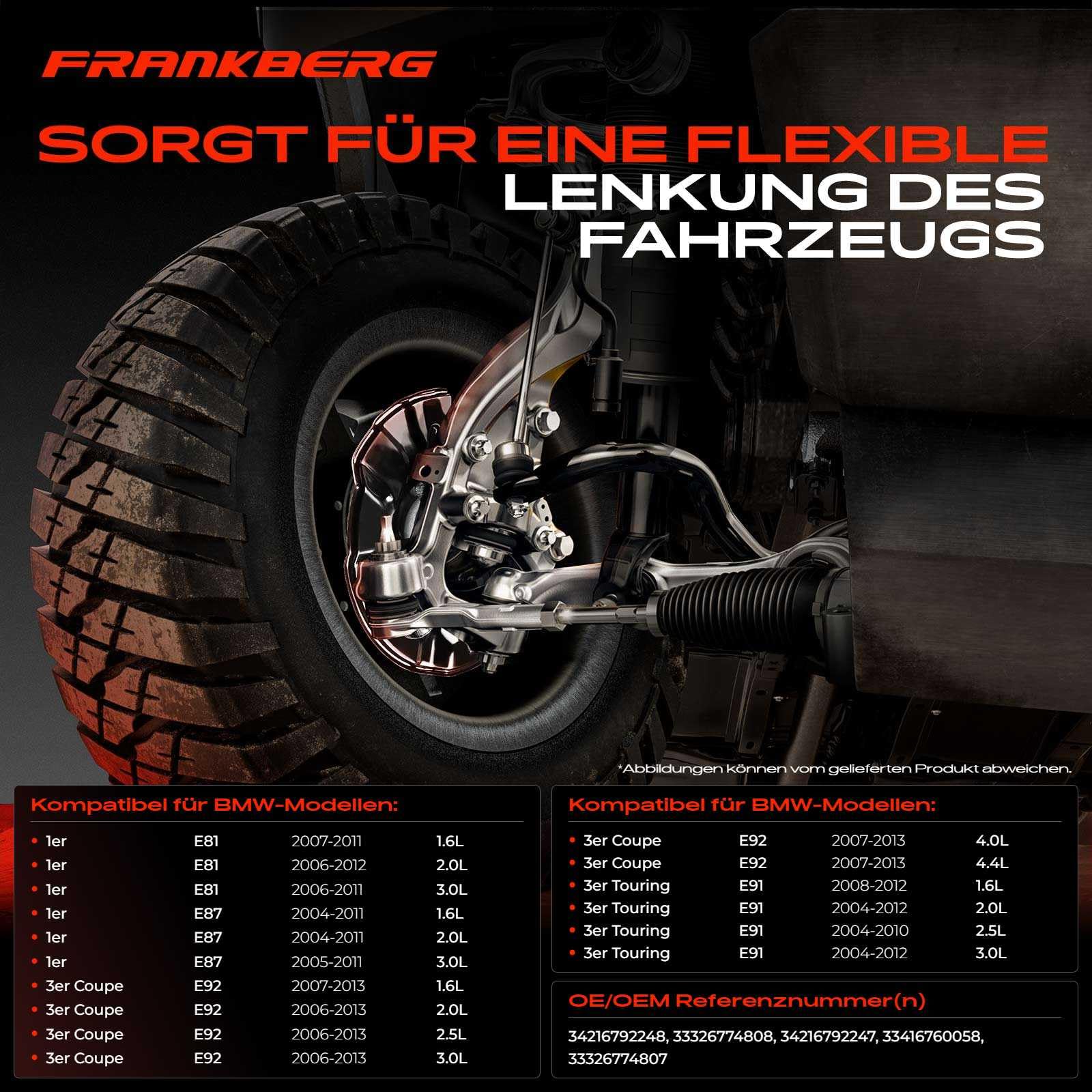 Frankberg 2x Achsschenkel komplett Hinten Links Rechts Kompatibel mit 1er E81 1er E81 E87 E88 1er E88 E82 3er E90 3er E90 E93 E92 3er Touring E91 Replace# 33416760058