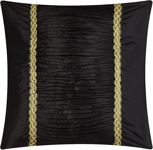 Miniatura 9 de Grand Avenue Juego de edredón floral jacquard, juego de ropa de cama de 7 piezas, tamaño Queen, color negro, almohadas y fundas a juego, falda de