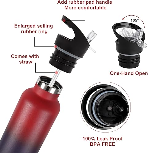 Miniatura 4 de Neihepal Botellas de agua de acero inoxidable de color degradado, botella de viaje de doble pared con aislamiento al vacío de 24 onzas con tapa de