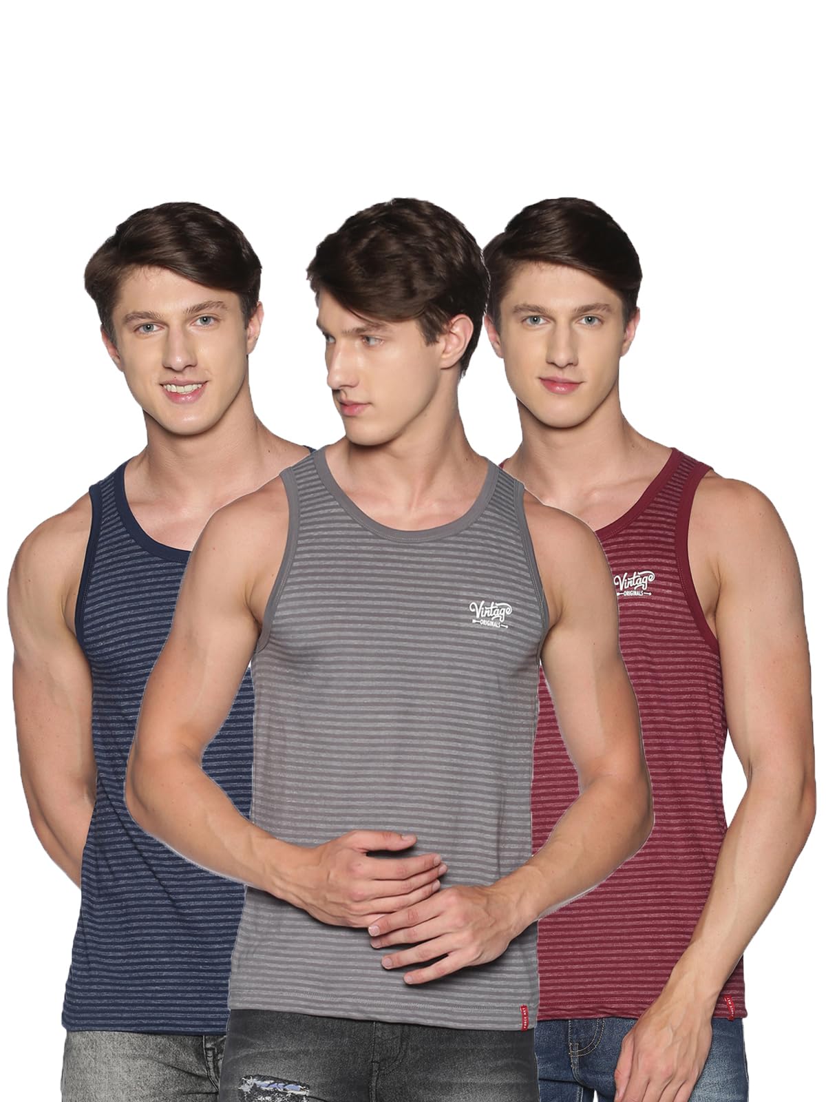 force nxt Printed Gym Vest for Men Pack of 3 (Castle Rock, Maroon & Navy Blue) |Size- S | Super Combed Cotton Gym Tank | Regular Fit, Scoop Neck Ganji | Breathable, Sleeveless Men's Sports & Yoga T-Shirt-picture-35