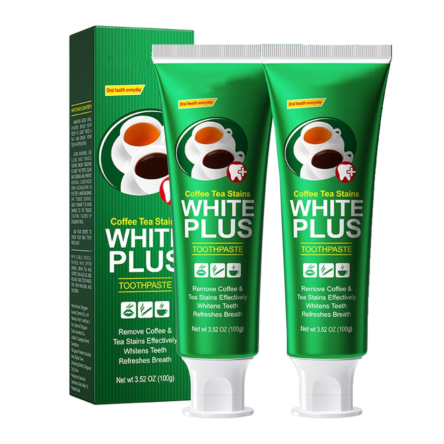 2Pacote Corretor de Cor, Clareador de Dentes, Creme Dental para Remover Manchas de Café e Chá, Cuidado Oral, Limpeza Profunda e Proteção das Gengivas