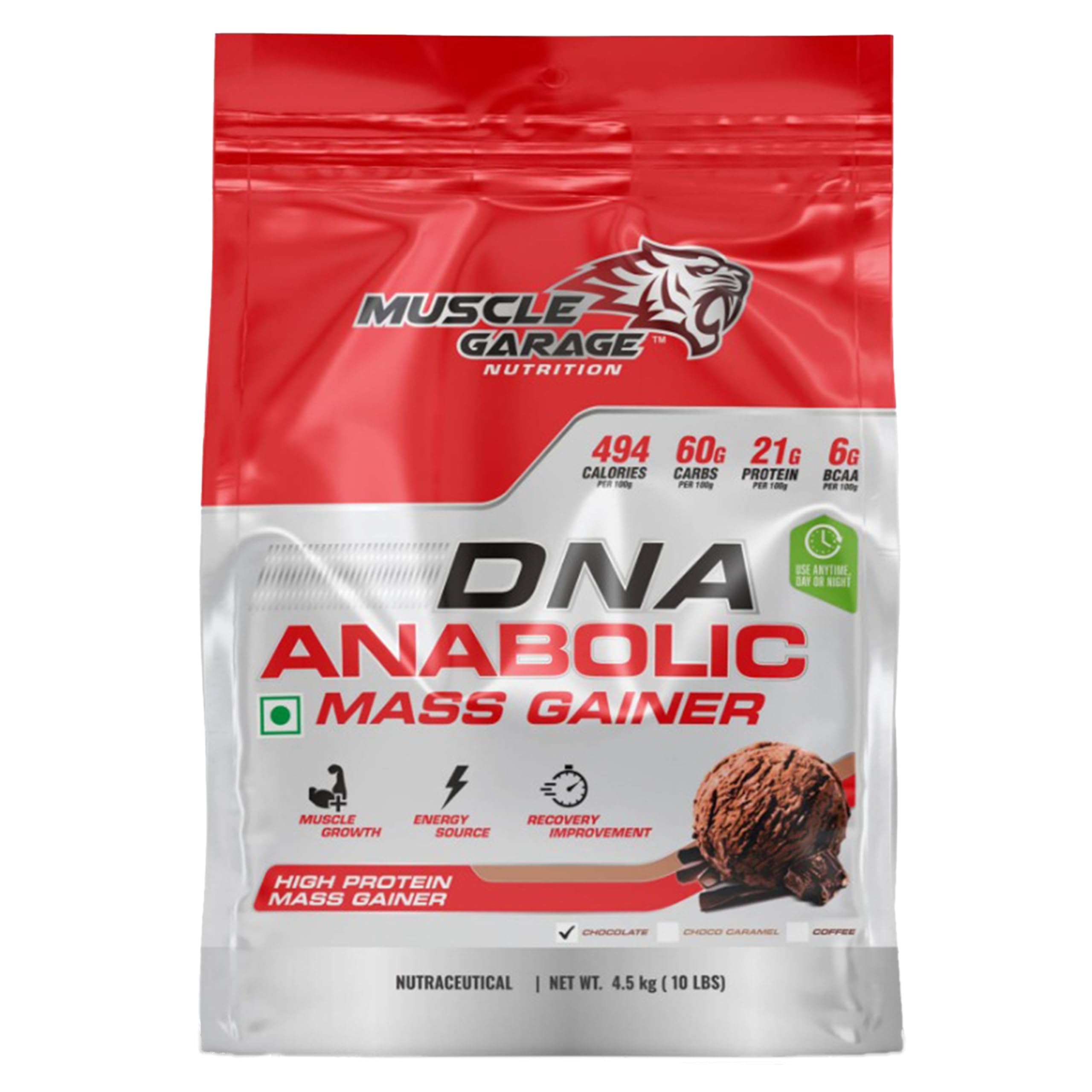 DNA Anabolic Mass Gainer | High Protein Weight Gainer Powder for Muscle Growth & Recovery| With Creatine, BCAAs & Vitamins | 4.5 Kg (4.5 kg, chocolate)