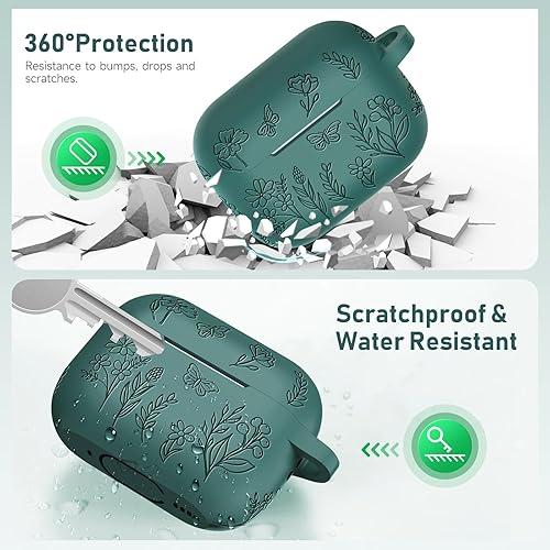 Miniatura 5 de Funda con grabado de flores compatible con AirPods Pro (202320222019, 21era), funda protectora de silicona para AirPods Pro de 2 generación con
