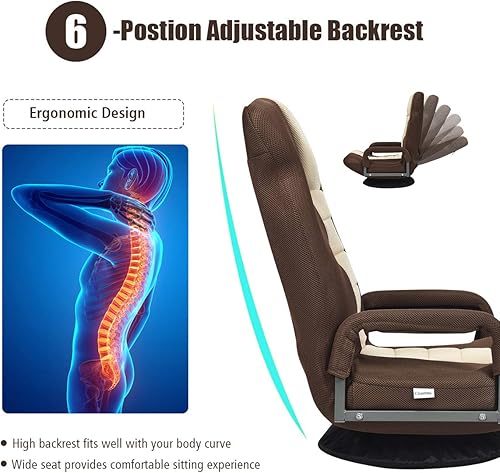 Miniatura 8 de Giantex Silla giratoria de 360 grados respaldo ajustable de 6 posiciones tela de malla marco de hierro resistente silla plegable y perezosa cómoda