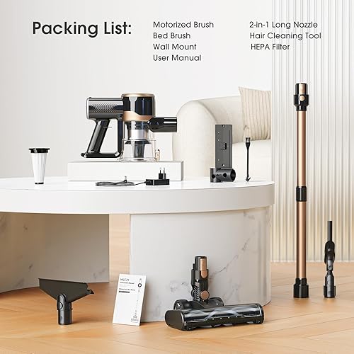 Miniatura 9 de Aspiradora inalámbrica, aspiradora de palo de 30 Kpa con cepillo antienredos y luz verde mejorada, hasta 45 minutos de tiempo de funcionamiento,