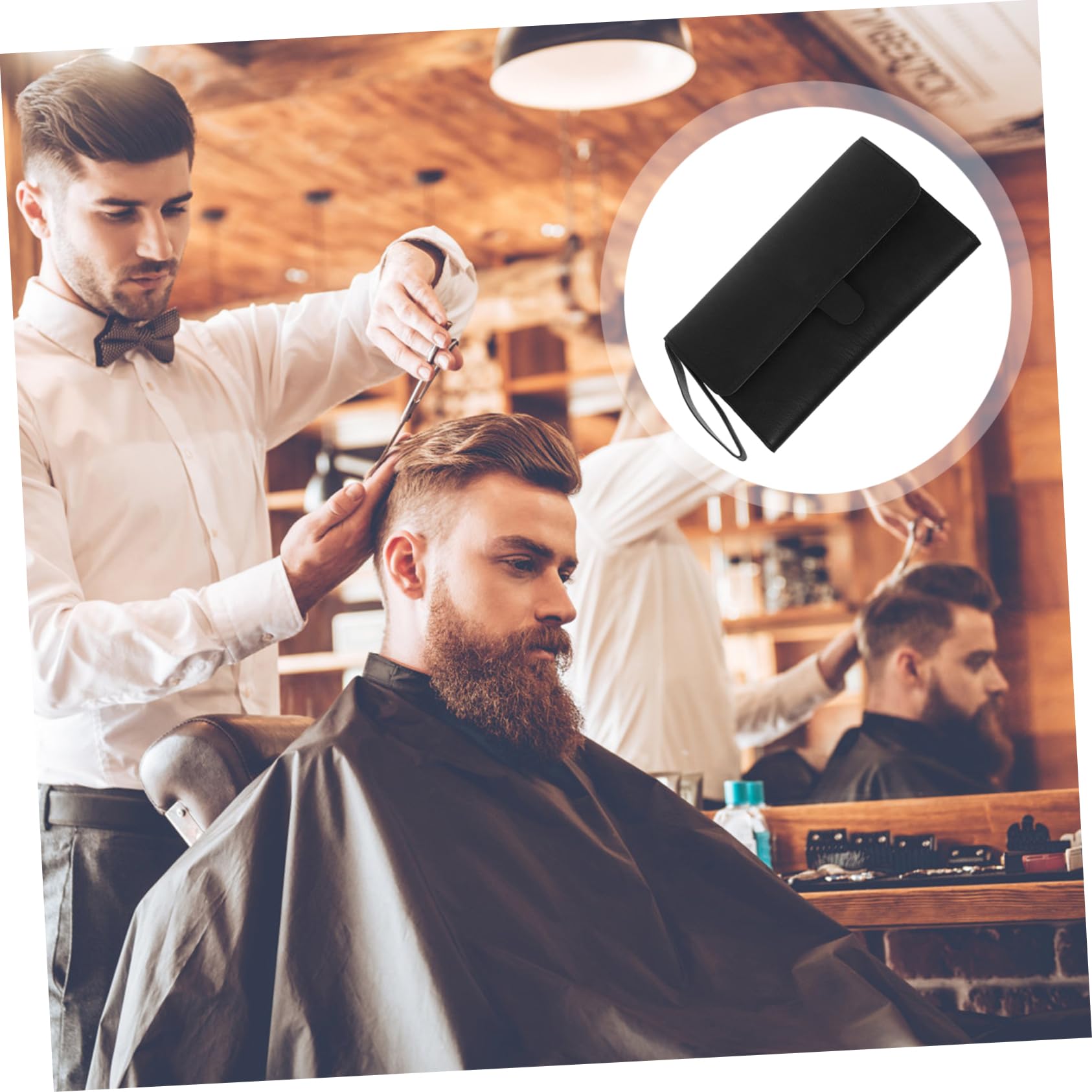 Baluue Hairstylist Barber Kit Durable Leather Scissor Bag Portable Case for Scissors Combs Cosmetics Beauty Supplies