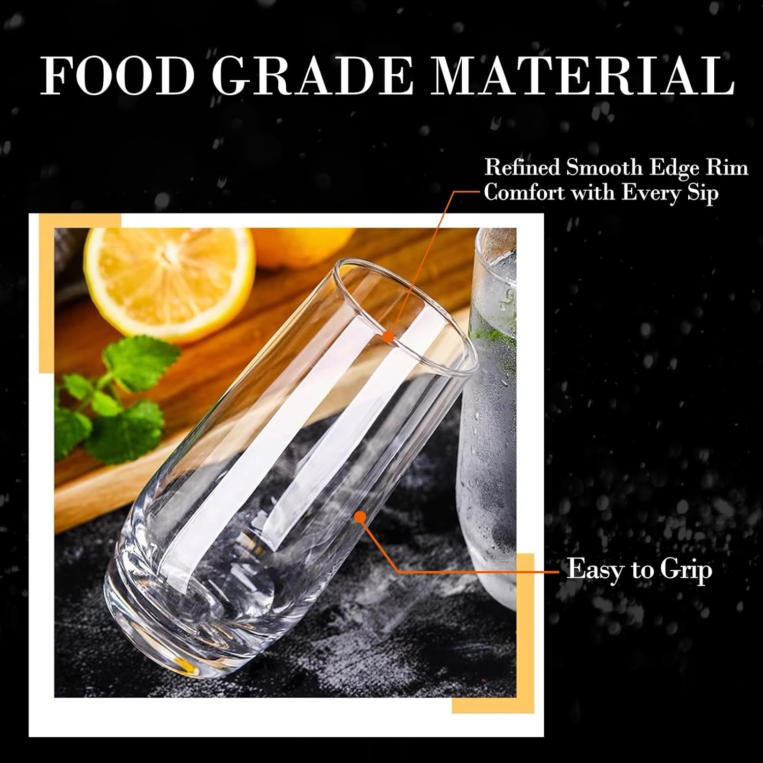 Highball Glasses Set of 4,Tall Drinking Glasses 18oz,Clear Cocktail Glass Cup Water Glasses Mojito Glassware for Juice,Beverage,Restaurant - Image 4