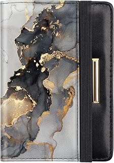 Passport Holder Cover Travel RFID Blocking Passport Cover Rose Gold Cute Flowers Passport Wallet with Elastic Band for Women