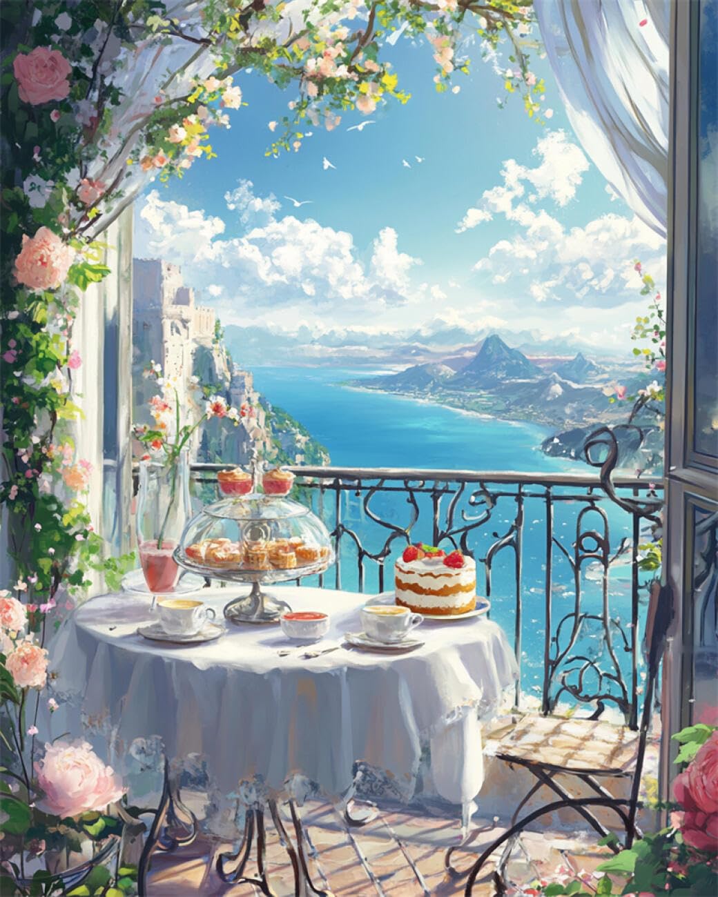 RKFLGEW DIY Bead Embroidery Kits Anime Seascape 30x40cm